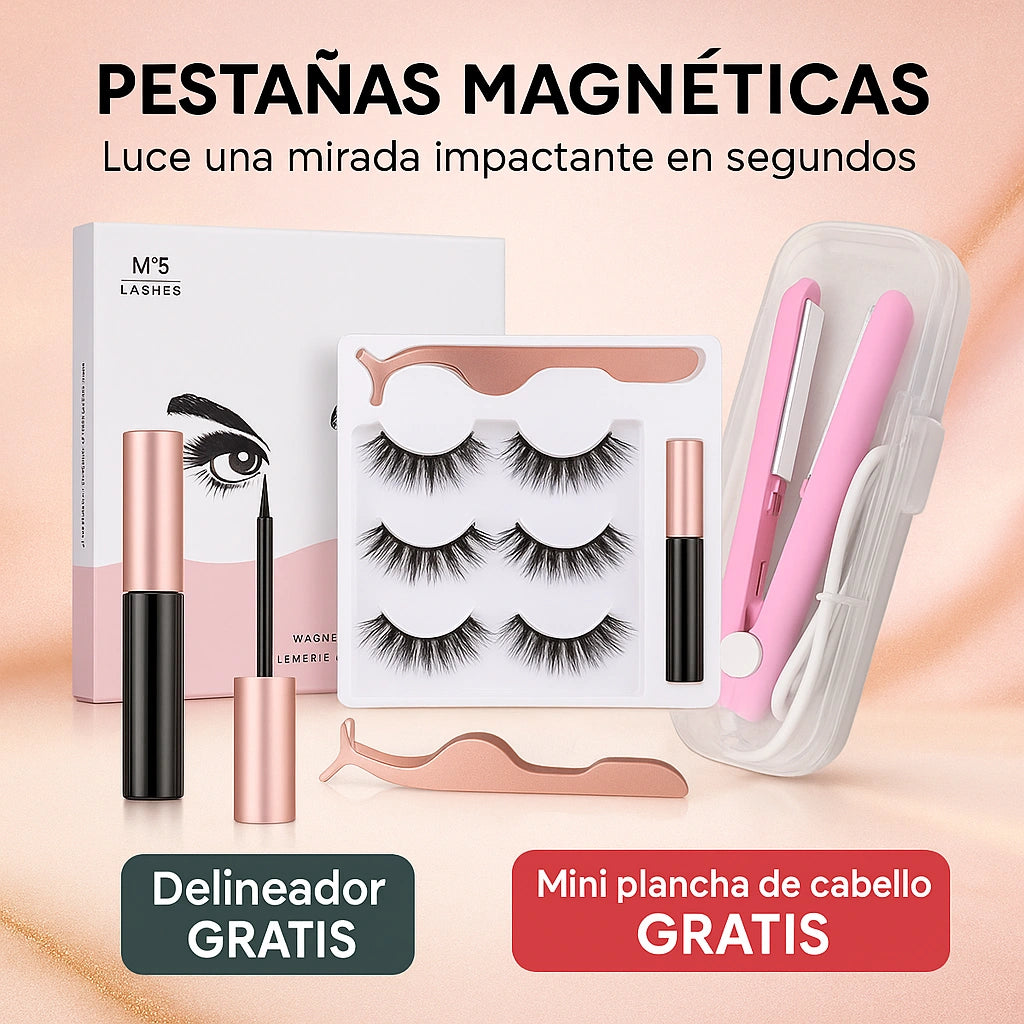 Kit x3 pestañas magnéticas + Delineador magnético GRATIS+ Mini plancha portátil GRATIS