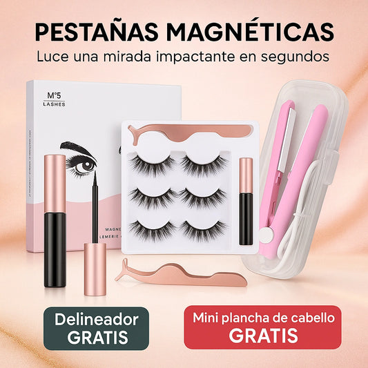 Kit x3 pestañas magnéticas + Delineador magnético GRATIS+ Mini plancha portátil GRATIS