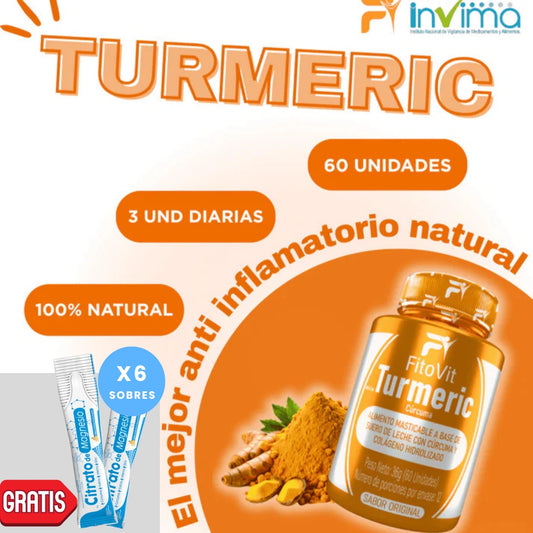 Turmeric | Cúrcuma Masticable x60 + 6 Sobres De Citrato de magnesio GRATIS🎁